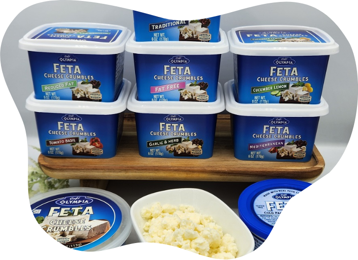 full spread of feta products